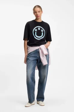 Loose-fit wide-leg jeans in rigid cotton