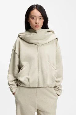 Loose-fit zip-up sweatshirt in melange jersey