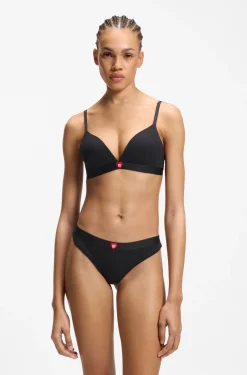 Low-rise ribbed thong with heart logo