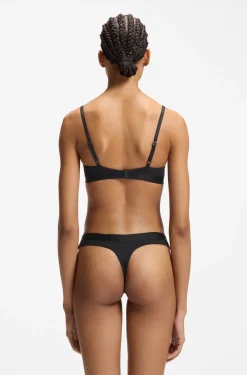 Low-rise ribbed thong with heart logo