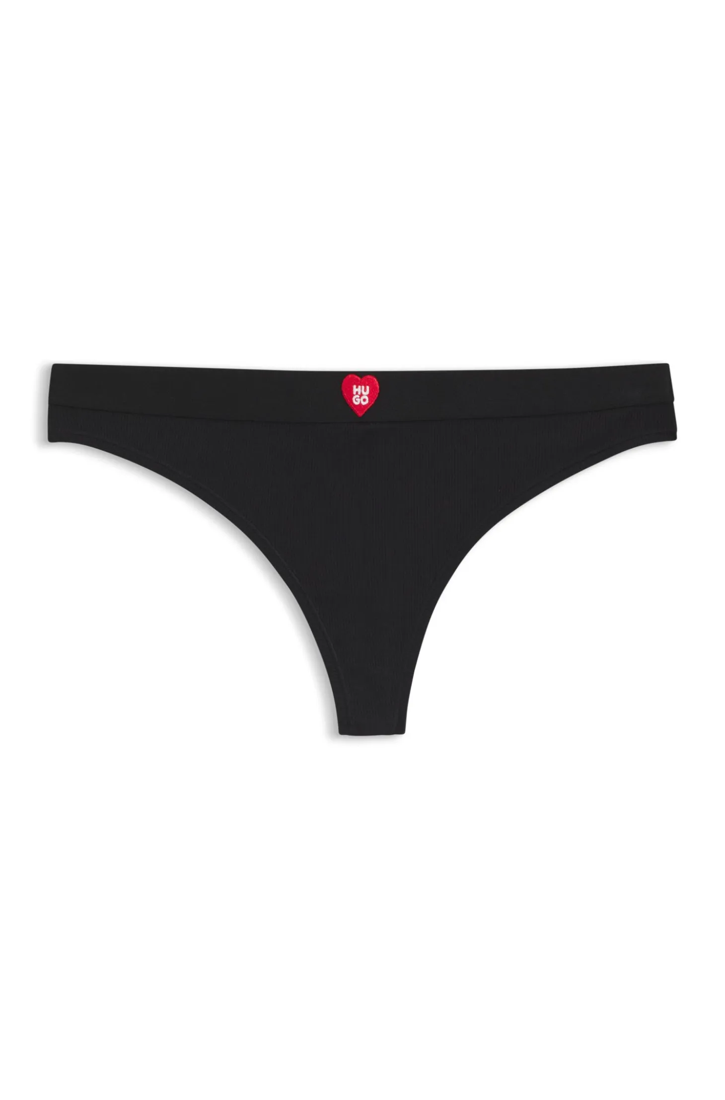 Low-rise ribbed thong with heart logo