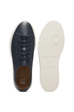 Low-top trainers in leather with embossed logo