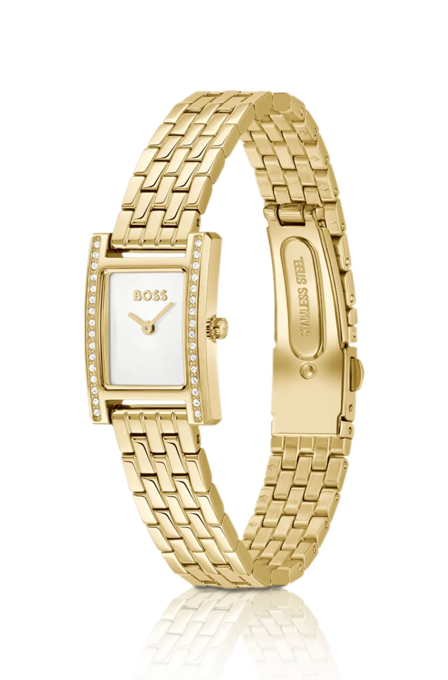 LUCY PRECIOUS Crystal-embellished gold-effect watch with white dial
