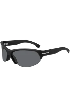 Mask-style sunglasses in black with silver-tone hardware