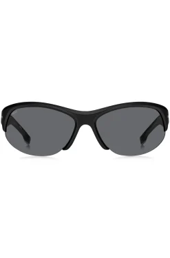 Mask-style sunglasses in black with silver-tone hardware