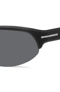 Mask-style sunglasses in black with silver-tone hardware