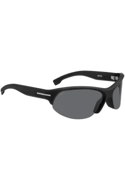 Mask-style sunglasses in black with silver-tone hardware