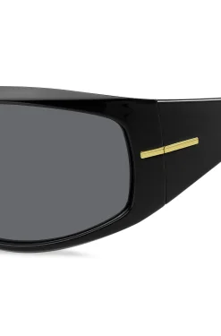 Mask-style sunglasses in black with gold-tone hardware