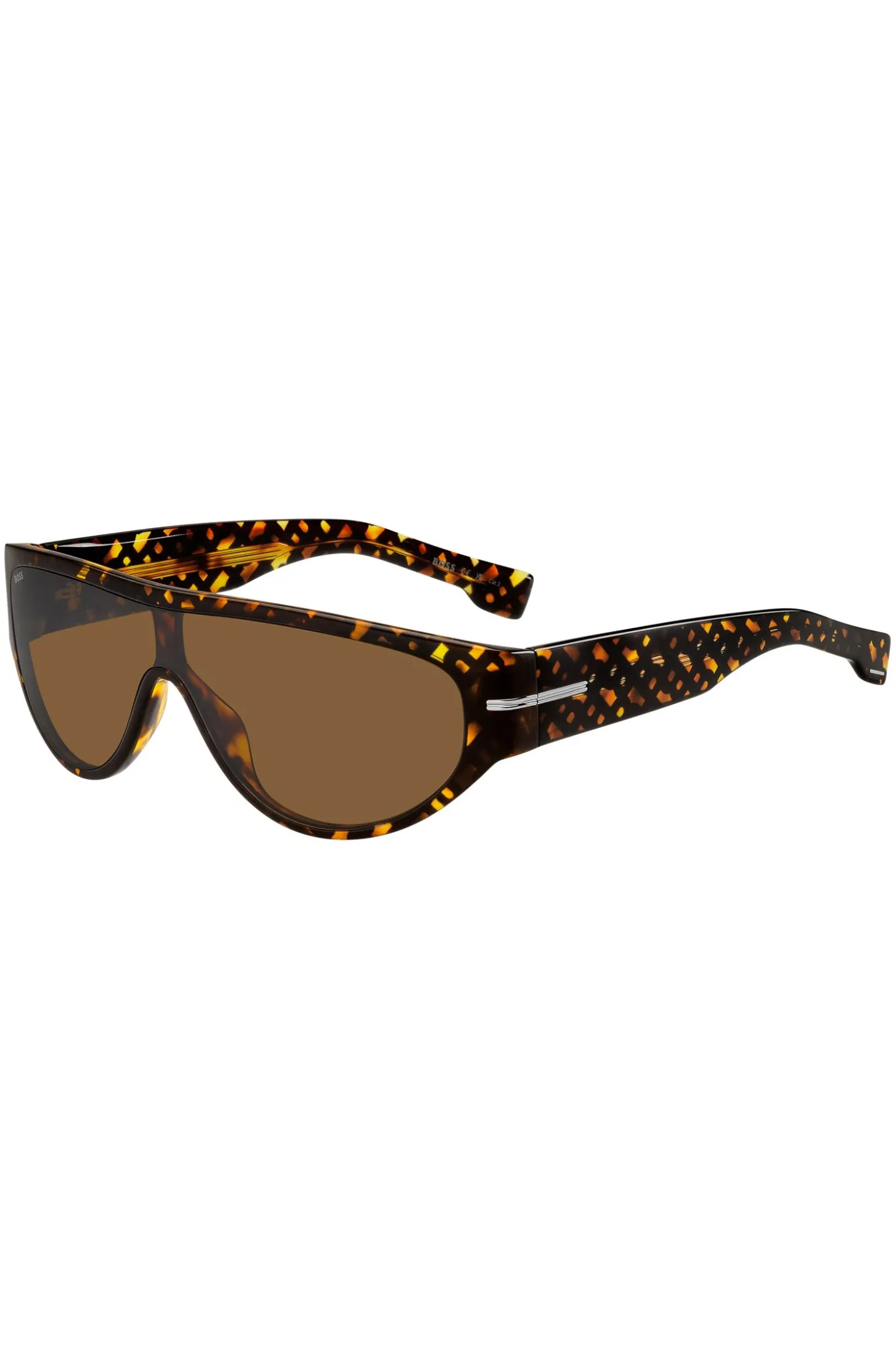 Mask-style sunglasses in monogram-patterned acetate