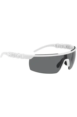 Mask-style sunglasses in white with 3D-logo temples