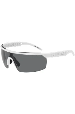 Mask-style sunglasses in white with 3D-logo temples