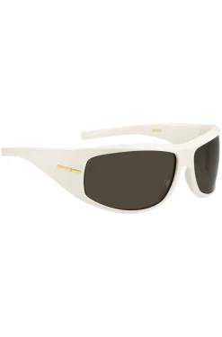 Mask-style sunglasses in white with gold-tone hardware