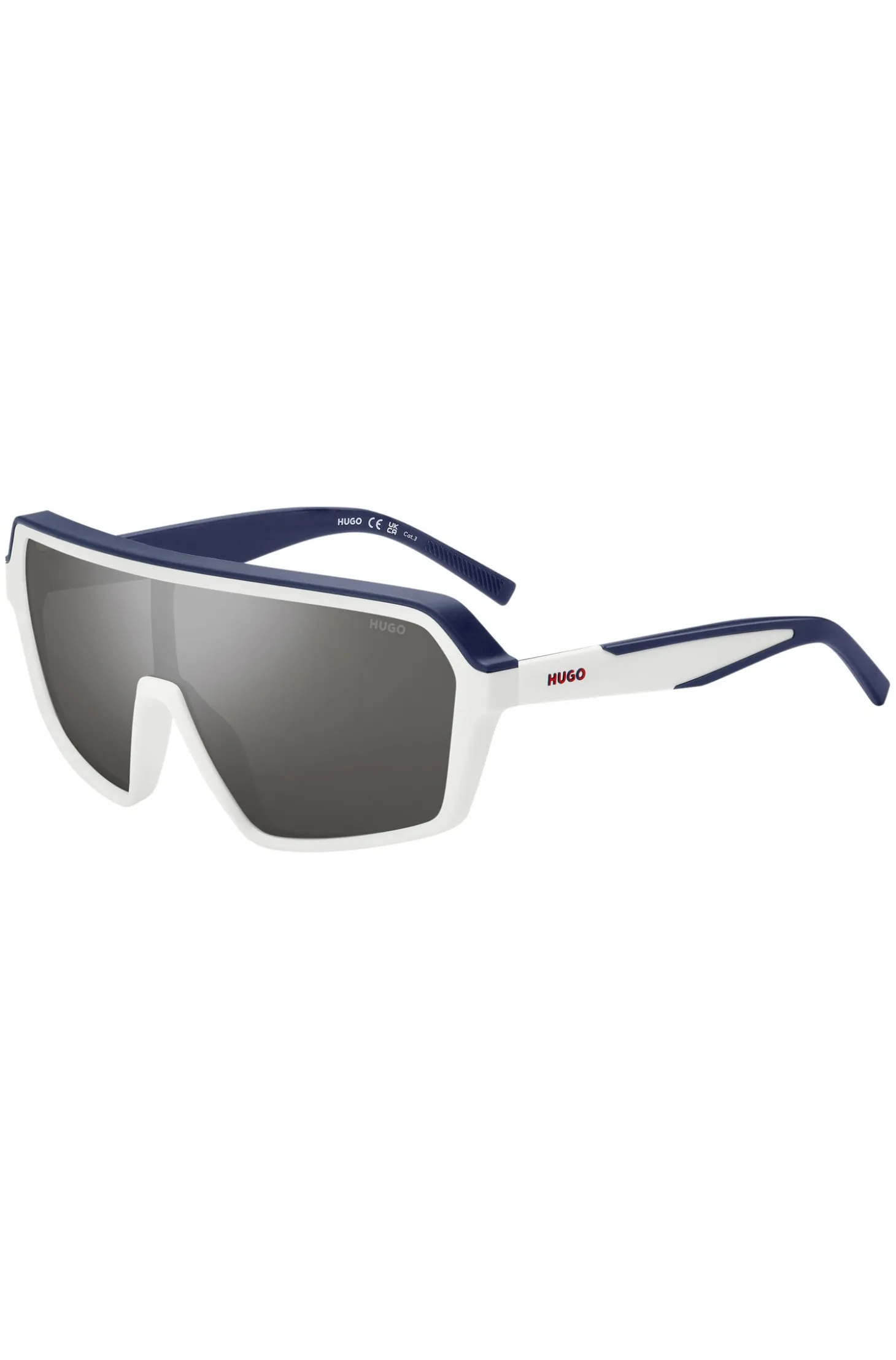 Mask-style sunglasses with grey shaded lenses
