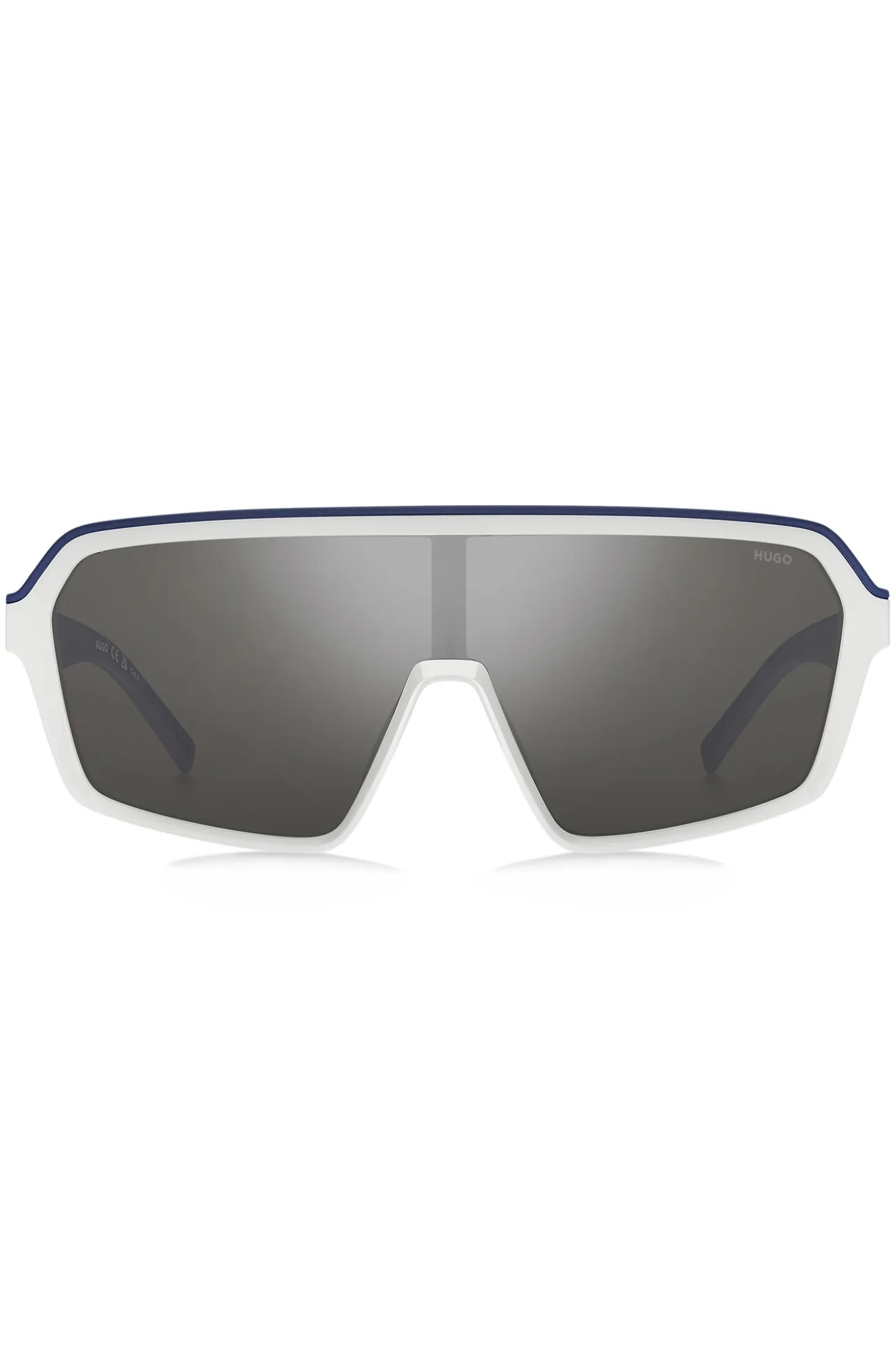 Mask-style sunglasses with grey shaded lenses