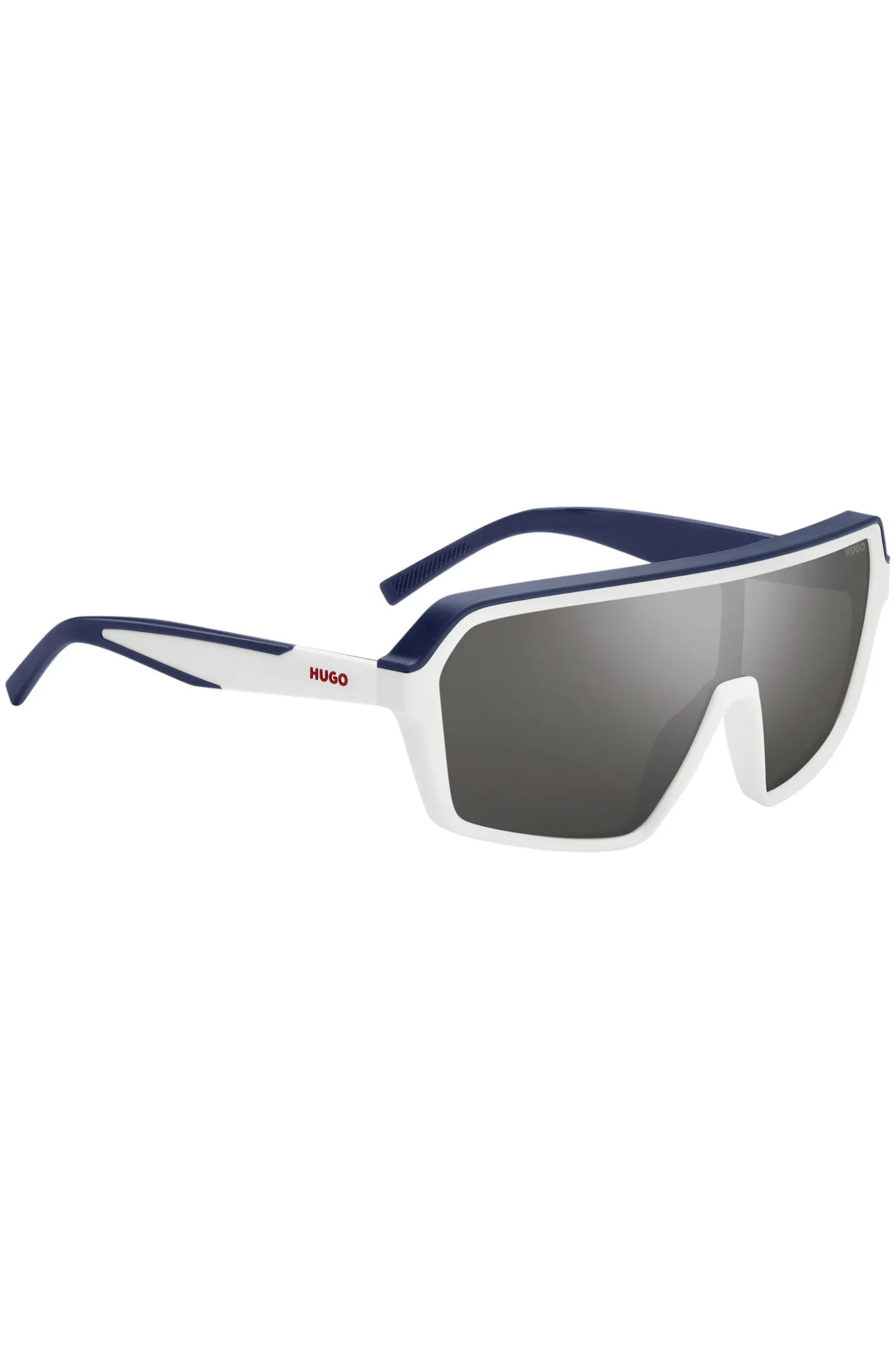 Mask-style sunglasses with grey shaded lenses