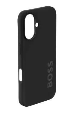 Matte-black iPhone 16 case with embossed logo