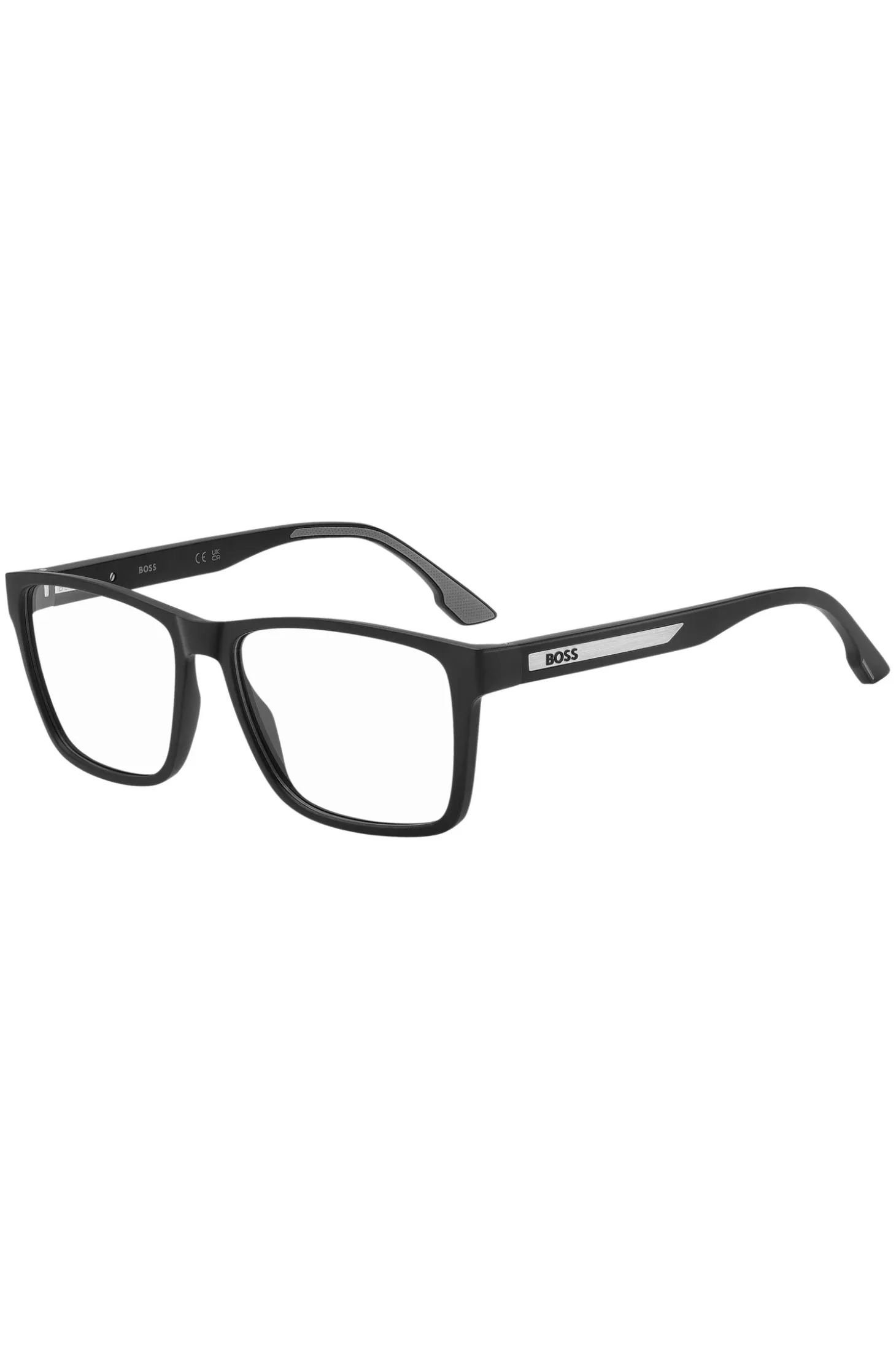 Matte-black optical frames with logo plaque