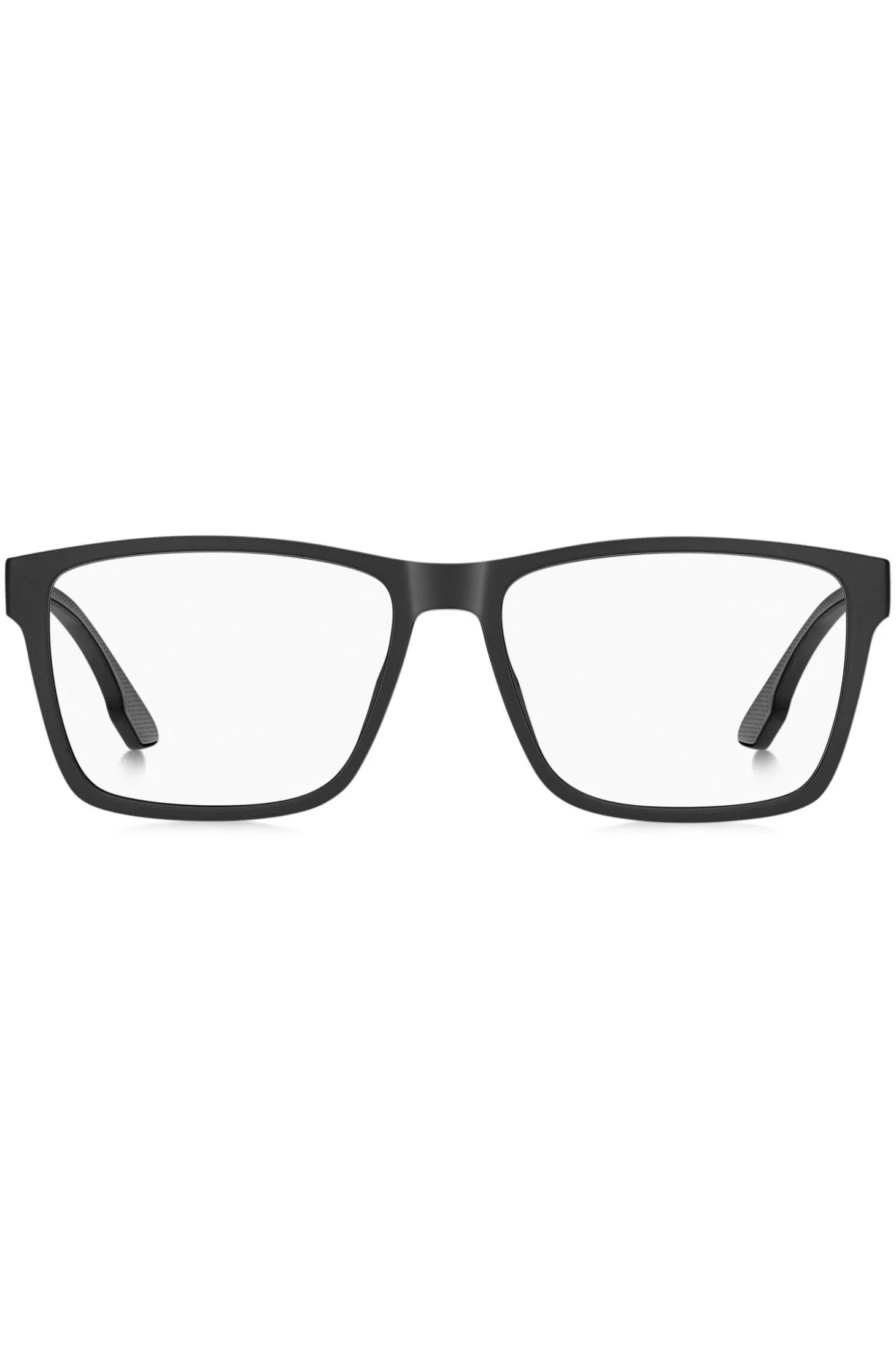 Matte-black optical frames with logo plaque