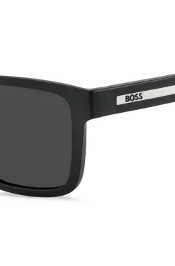 Matte-black sunglasses with logo insert