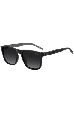 Matte-black sunglasses with patterned temples