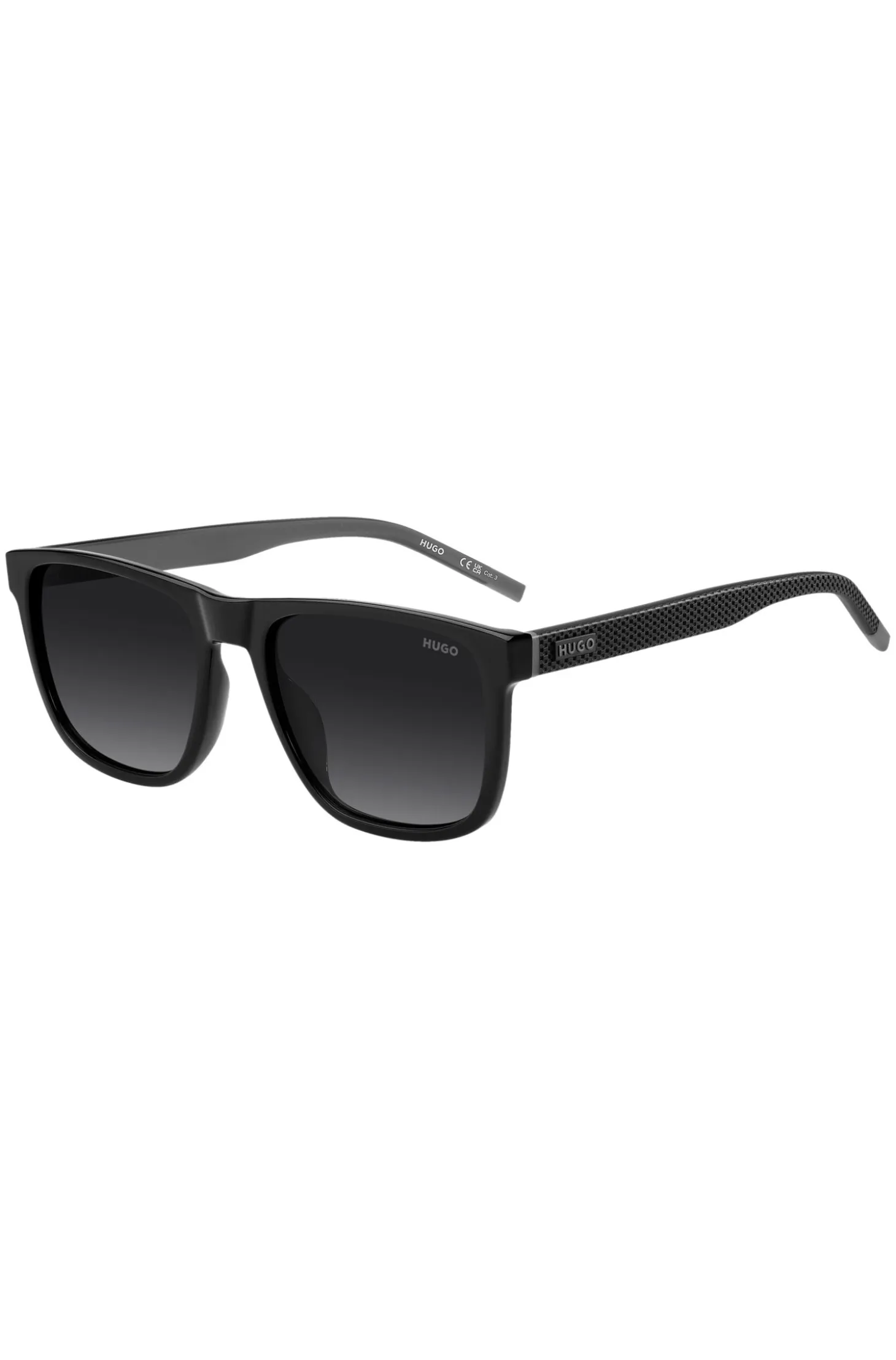 Matte-black sunglasses with patterned temples