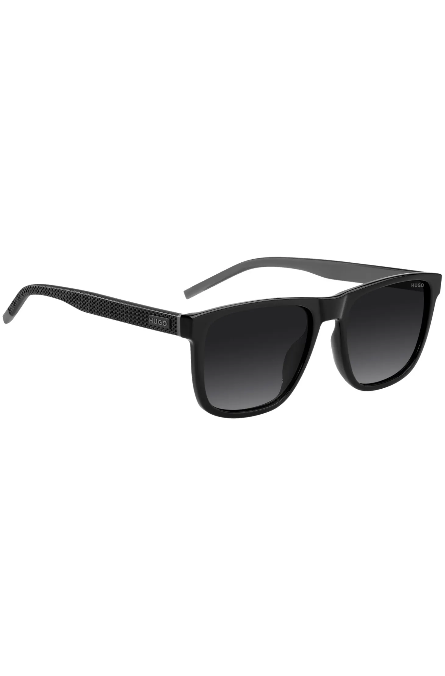 Matte-black sunglasses with patterned temples