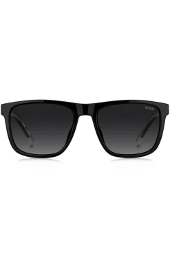 Matte-black sunglasses with patterned temples