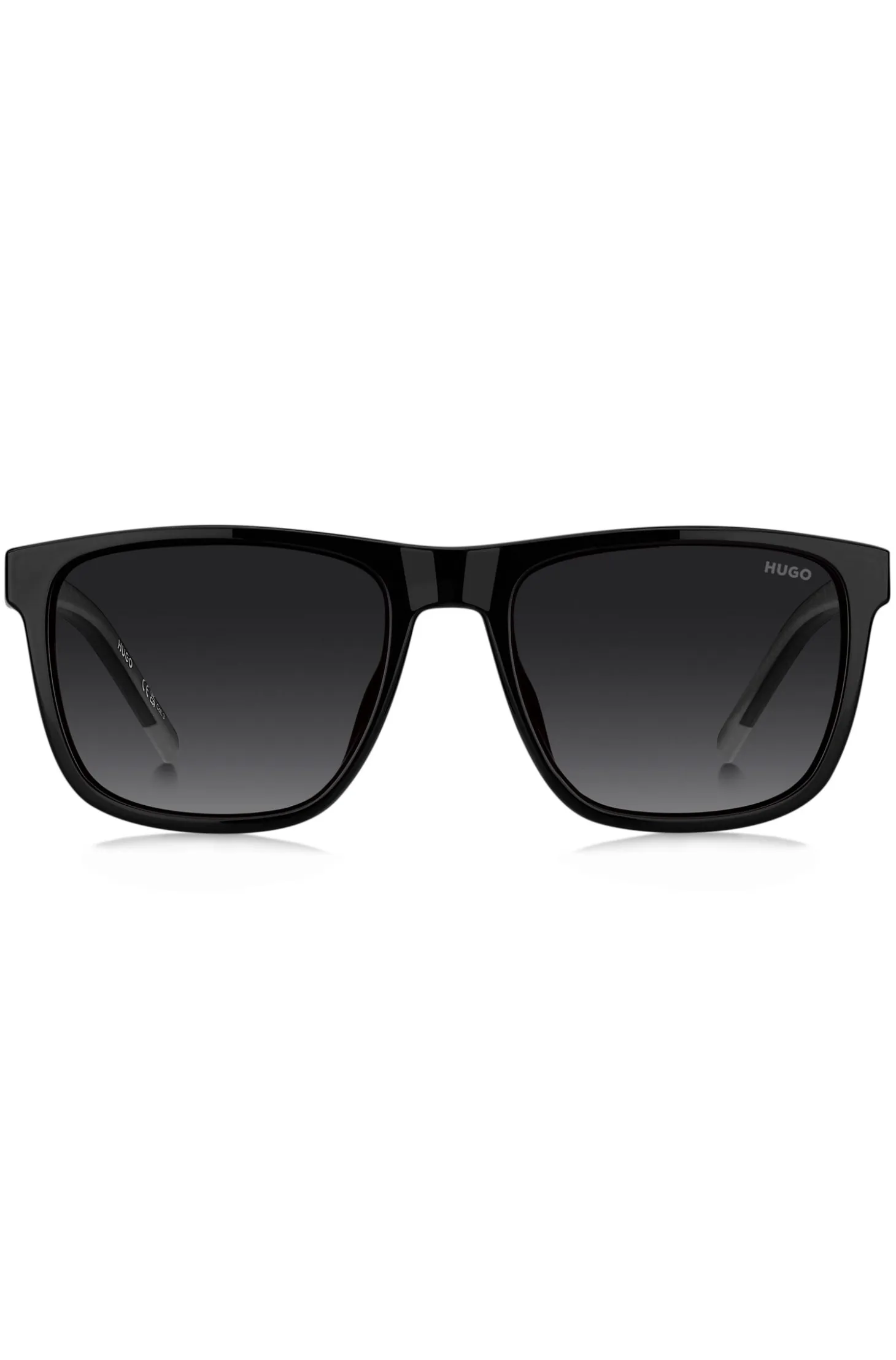 Matte-black sunglasses with patterned temples