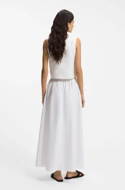 Maxi skirt in cotton poplin with eyelet belt