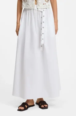 Maxi skirt in cotton poplin with eyelet belt