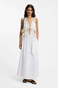 Maxi skirt in cotton poplin with eyelet belt