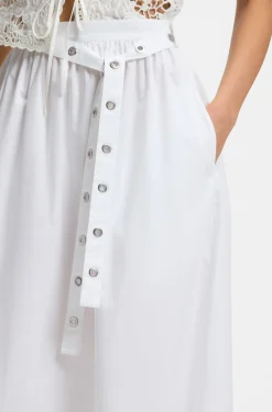 Maxi skirt in cotton poplin with eyelet belt