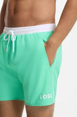 Medium-length swim shorts with contrast details