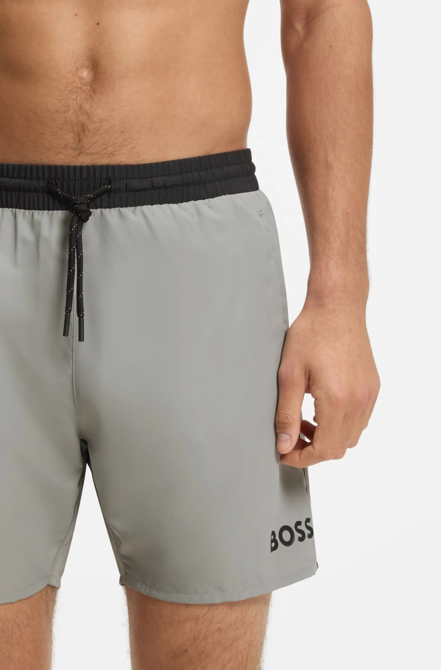 Medium-length swim shorts with contrast details