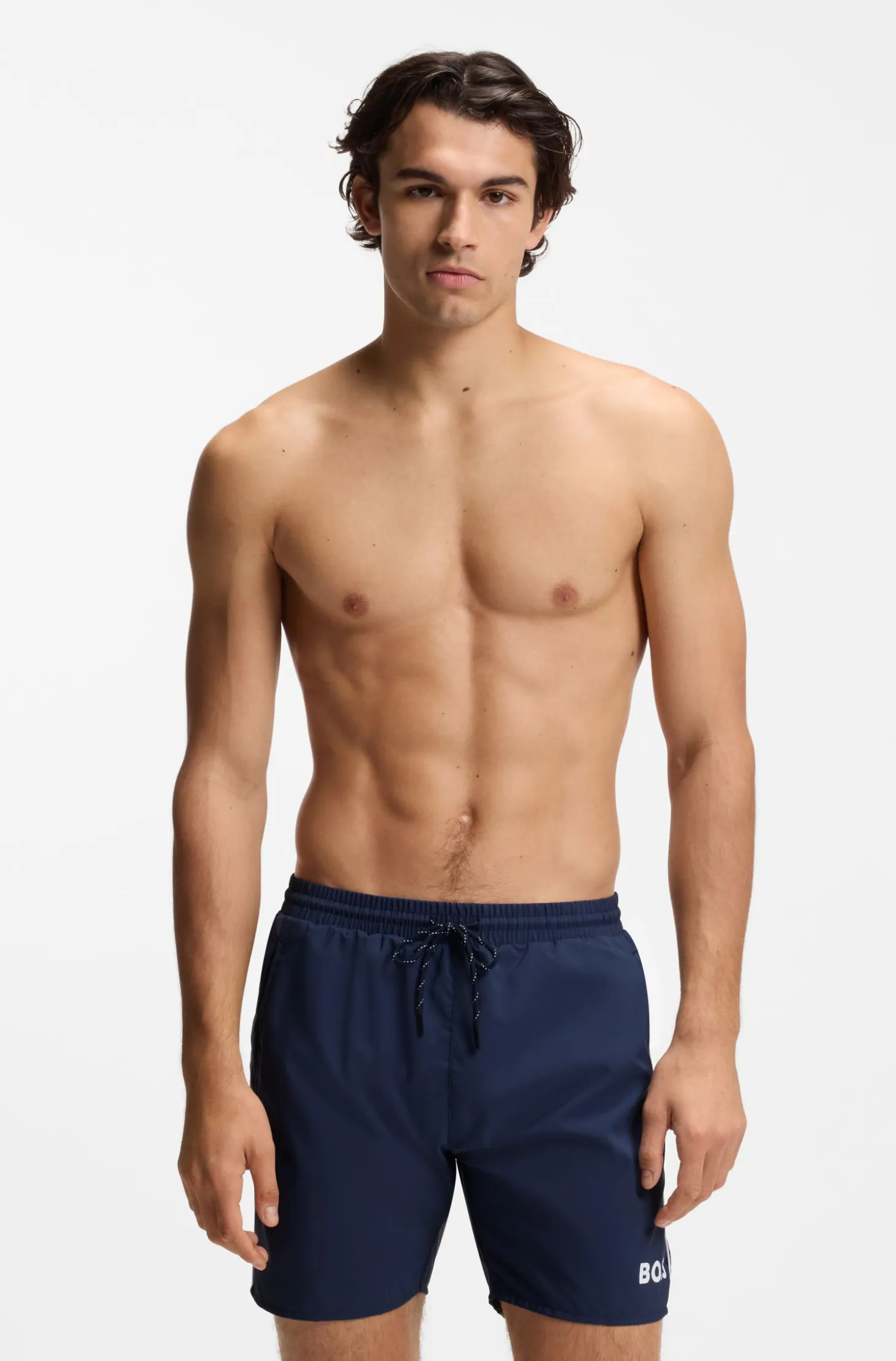Medium-length swim shorts with contrast details