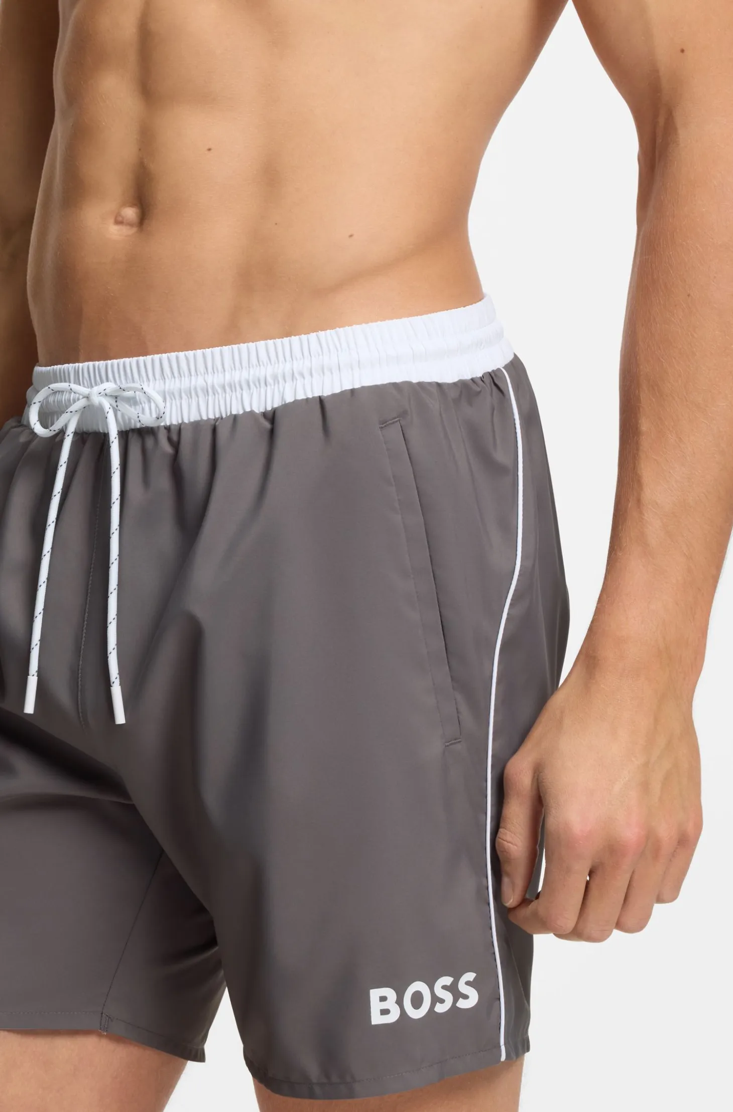 Medium-length swim shorts with contrast details