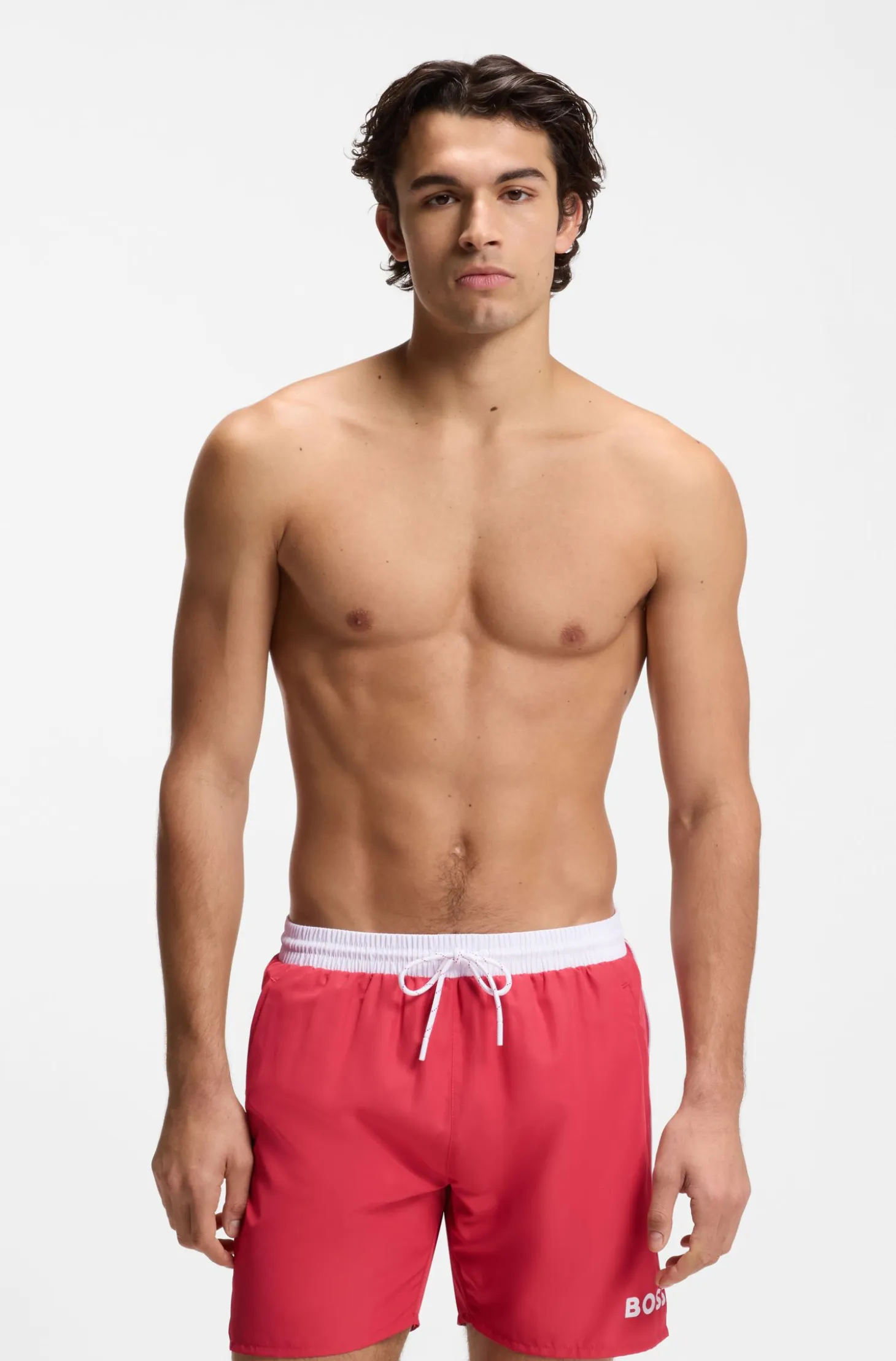 Medium-length swim shorts with contrast details