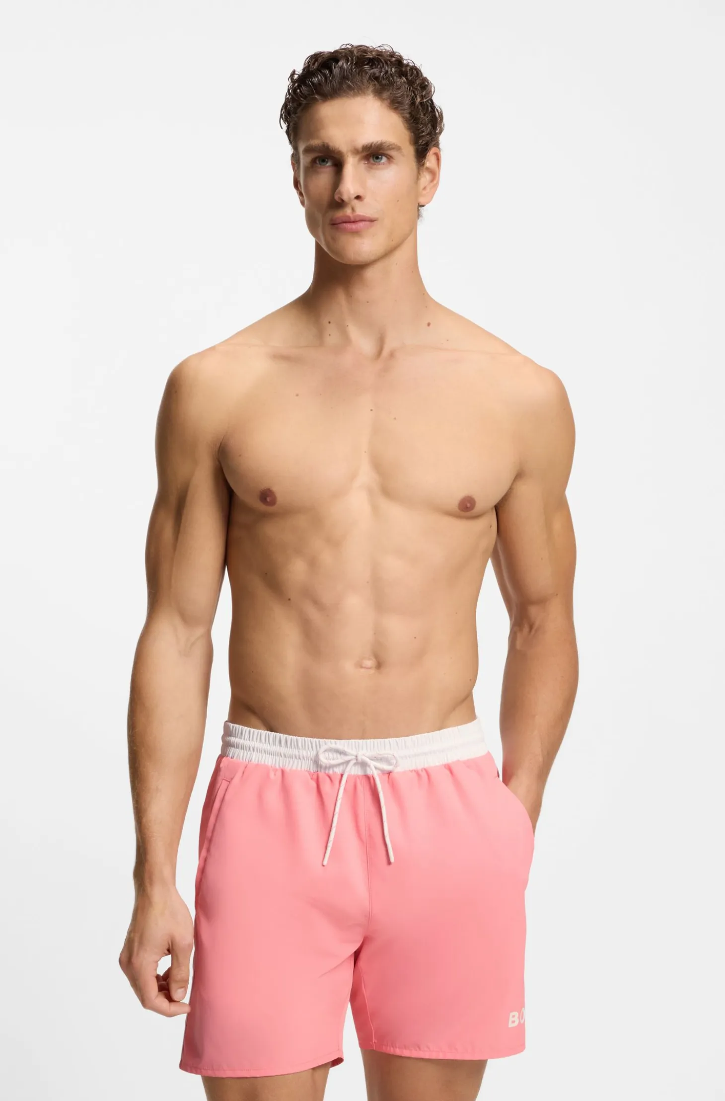Medium-length swim shorts with contrast details
