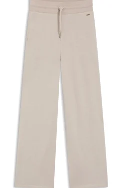 Melange-jersey tracksuit bottoms with logo plate