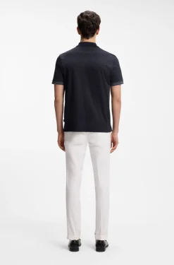 Mercerised-cotton polo shirt with striped trims