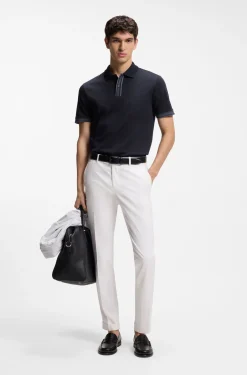 Mercerised-cotton polo shirt with striped trims