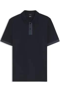 Mercerised-cotton polo shirt with striped trims