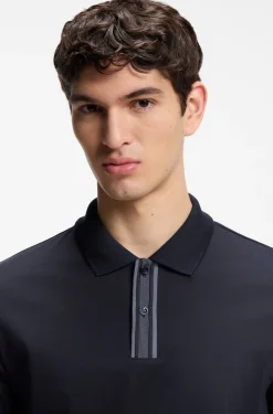 Mercerised-cotton polo shirt with striped trims