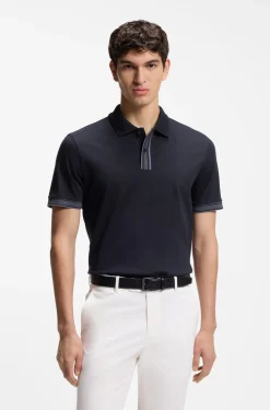 Mercerised-cotton polo shirt with striped trims
