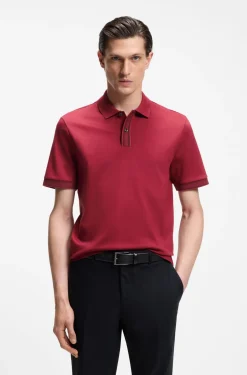Mercerised-cotton polo shirt with striped trims