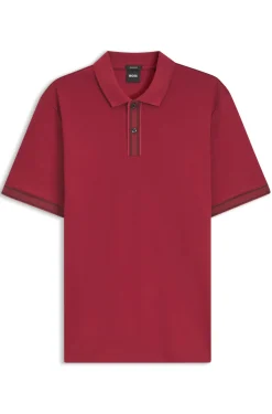 Mercerised-cotton polo shirt with striped trims