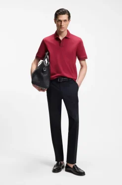 Mercerised-cotton polo shirt with striped trims