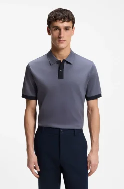 Mercerised-cotton polo shirt with striped trims