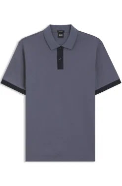 Mercerised-cotton polo shirt with striped trims