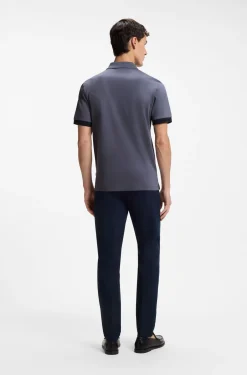 Mercerised-cotton polo shirt with striped trims